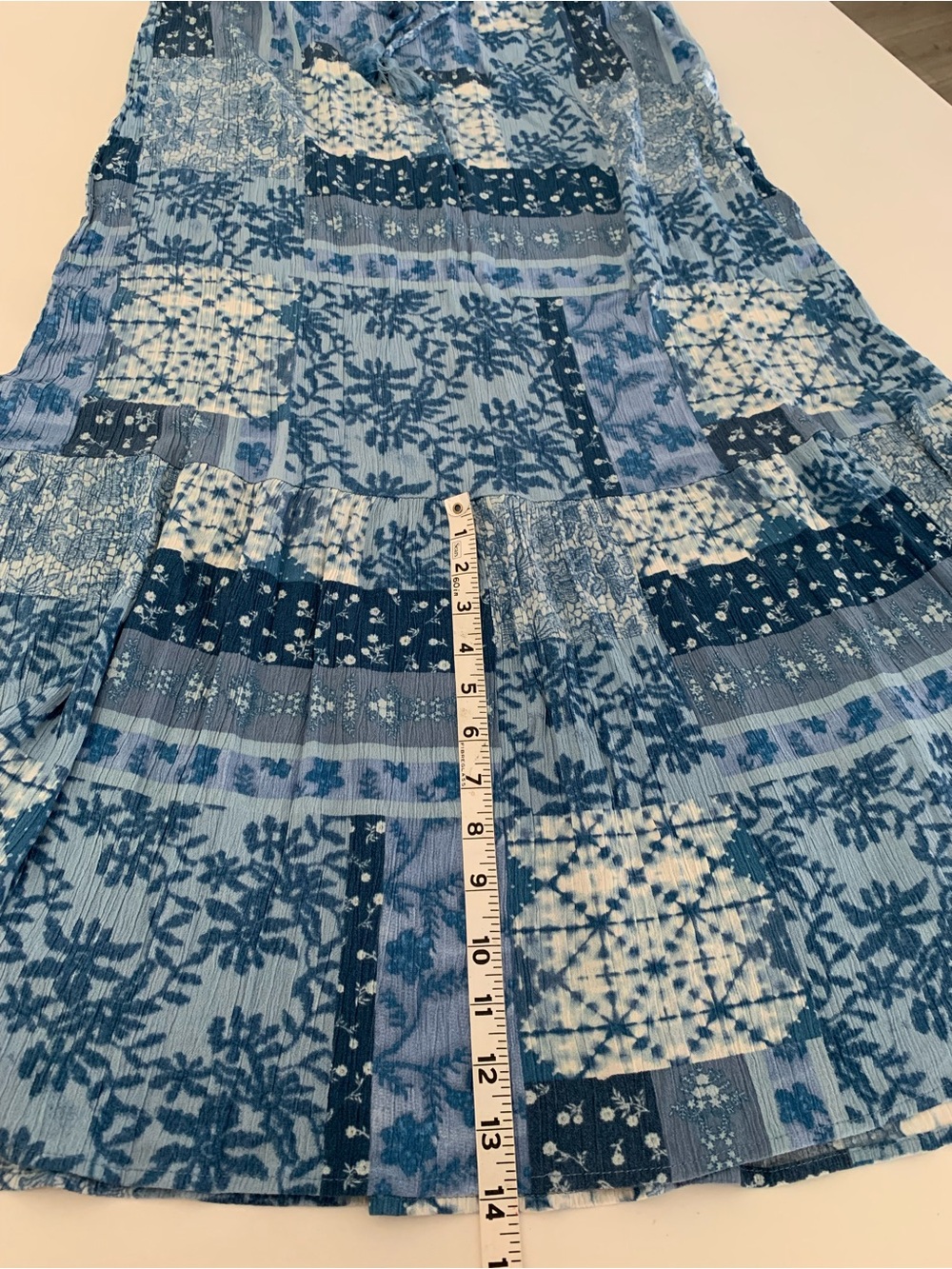 Frye Blue Patchwork Floral Boho Tiered Maxi Skirt Country Western Cottagecore, M - Picture 8 of 9